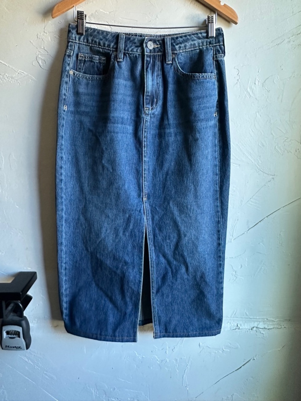 Hidden Los Angeles Denim Midi Skirt High Rise Front Slit Minimalist Y2K 90s Sz S
